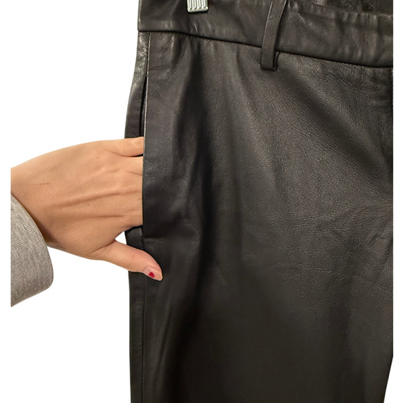 Nili Lotan 6 Lambskin Leather $1295 Straight Leg Tel Aviv Pants Paris Black NEW - Picture 5 of 13